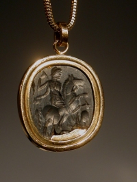 Late Roman Hematite magic gem of Solomon in modern 18K gold pendant