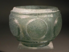 Sassanian bluish-green cut glass small bowl or pyxis.